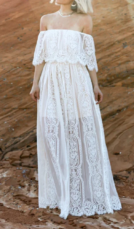 LACE OFF SHOULDER MAXI DRESS Cozy Cold-Shoulder Maxi Dress