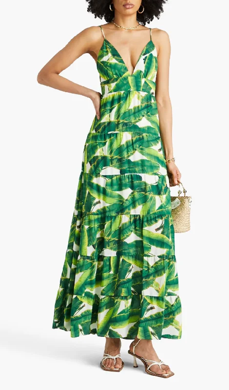 LEAF-PRINT STRAP MAXI DRESS Elegant Velvet Maxi Dress