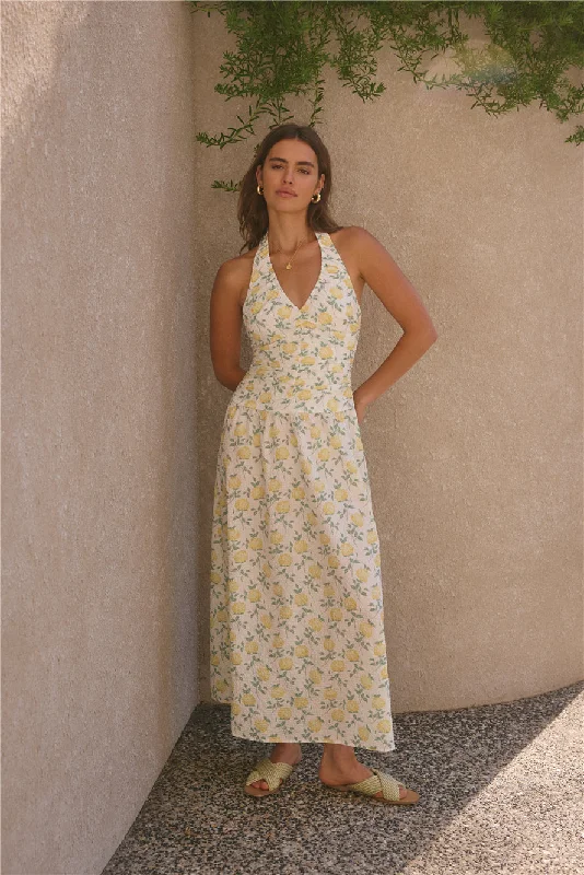 Limoncello Halter Maxi Dress Yellow Chic Summer Maxi Dress