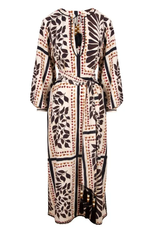 MATHIAS BROWN LEAF PATTERNED MAXI DRESS Cozy Longline Maxi Dress