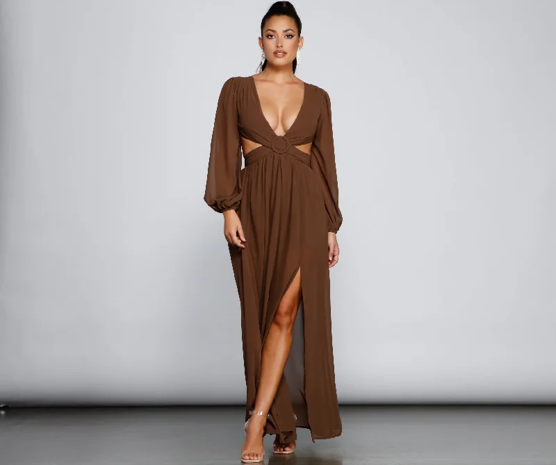 New Heights Chiffon Cutout Maxi Dress Elegant Silk Maxi Dress