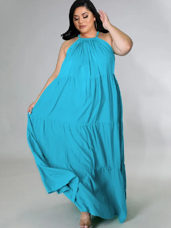 Plus Size Sleeveless Ruched Maxi Dresses Trendy Fit-and-Flare Maxi Dress