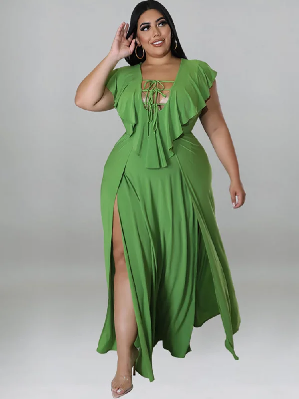 Plus Size Sleeveless Ruffle Hem Maxi Dresses Elegant Pleated Maxi Dress