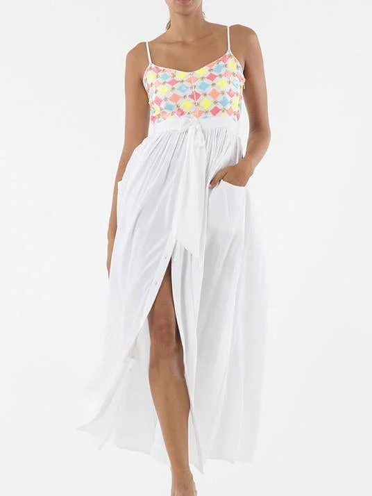 Pretty Sexy Straps V Neck Waisted Lace-Up Beach Vacation Maxi Dress Comfortable Ruffle Maxi Dress