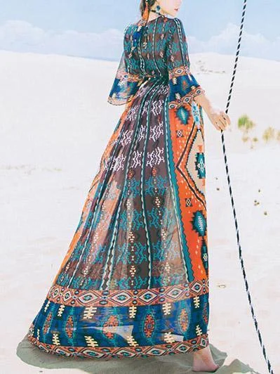 Printed Bohemia Maxi Dress Cozy Maxi Dress with Slit