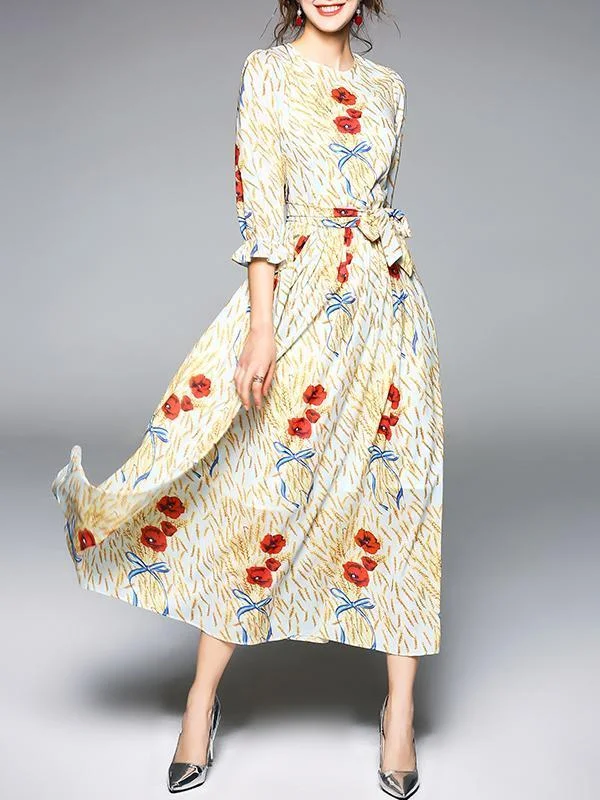 Printed Fashion Belted Maxi Dress Elegant Sleeveless Maxi Dress