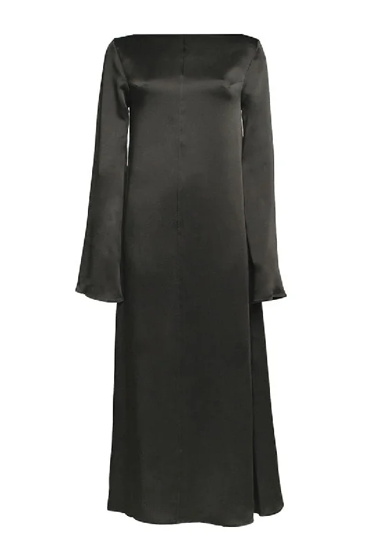 THE ALICIA DARK GRAY MAXI DRESS Fashionable Faux Wrap Maxi Dress