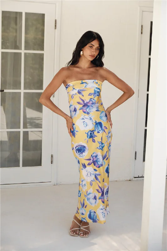 True Royalty Strapless Maxi Dress Yellow Cozy Knitted Maxi Dress