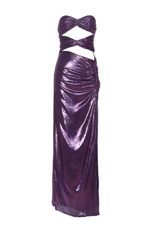 URCHIN PURPLE SIRENA CUT-OUT SILK MAXI DRESS Comfortable Bohemian Maxi Dress