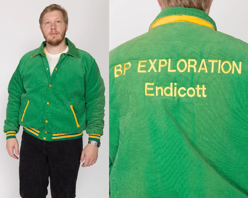 2X 80s BP Exploration Endicott Green Corduroy Bomber Jacket Jacket Blazer Coat