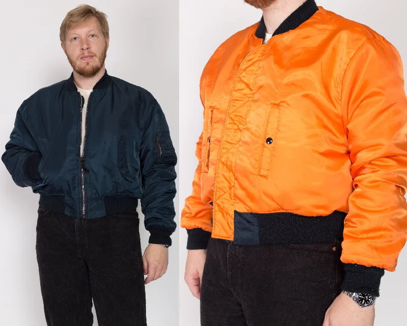 2X 90s MA-1 Reversible Bomber Flight Jacket Welt Pockets Slit Pockets Flap Pockets