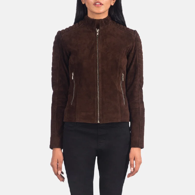Adalyn Quilted Mocha Suede Biker Jacket Corduroy Jacket Velvet Jacket Brocade Jacket