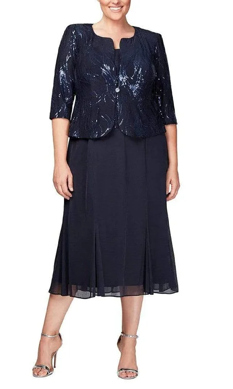 Alex Evenings - 496267 Plus Size Chiffon Dress with Sequin Jacket Hoodie Zip-Up Jacket Button-Up Jacket