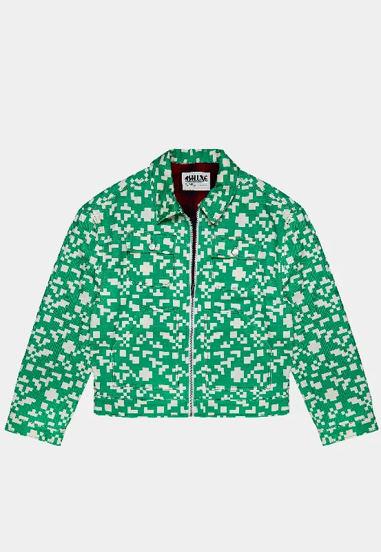 Ashluxe Pixel Denim Jacket Green Herringbone Jacket Checkered Jacket Solid Jacket
