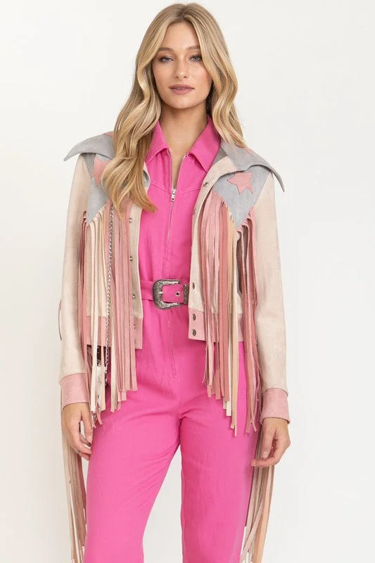 Barbie Cowgirl Fringe Jacket Front Pockets Side Pockets Patch Pockets