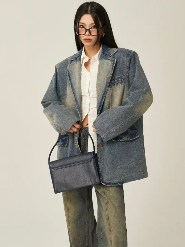 Beatrice Denim Blue Washed Faded Long Sleeve Button Up Blazer Denim Jacket Rayon Fabric Velvet Fabric Corduroy Fabric Beatrice Denim Blue Washed Faded Long Sleeve Button Up Blazer Denim Jacket Rayon Fabric Velvet Fabric Corduroy Fabric