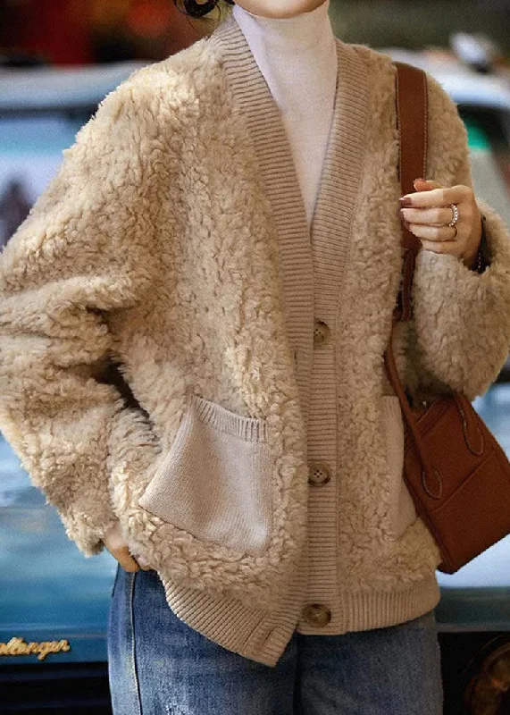 Boutique Camel V Neck Pockets Patchwork Wool Jacket Winter Zippered Front Buttoned Front Snap Front Boutique Camel V Neck Pockets Patchwork Wool Jacket Winter Zippered Front Buttoned Front Snap Front