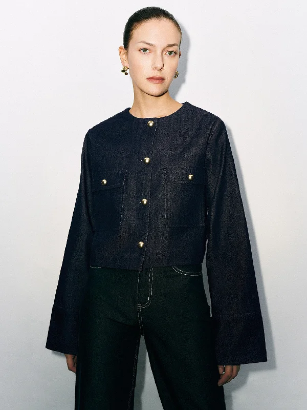 Button Up Crew Neck Loose Denim Jacket Embroidered Jacket Appliqued Jacket Beaded Jacket Button Up Crew Neck Loose Denim Jacket Embroidered Jacket Appliqued Jacket Beaded Jacket