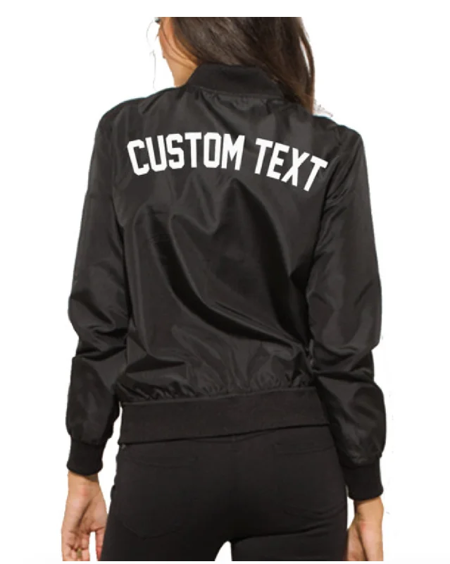 Custom Text Womens Black Bomber Jacket Jacket Blazer Coat