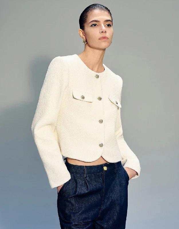 Crew Neck Denim Jacket Cardigan Sweater Pullover