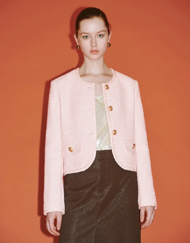 Crew Neck Tweed Jacket Print Jacket Jacquard Jacket Embroidered Jacket