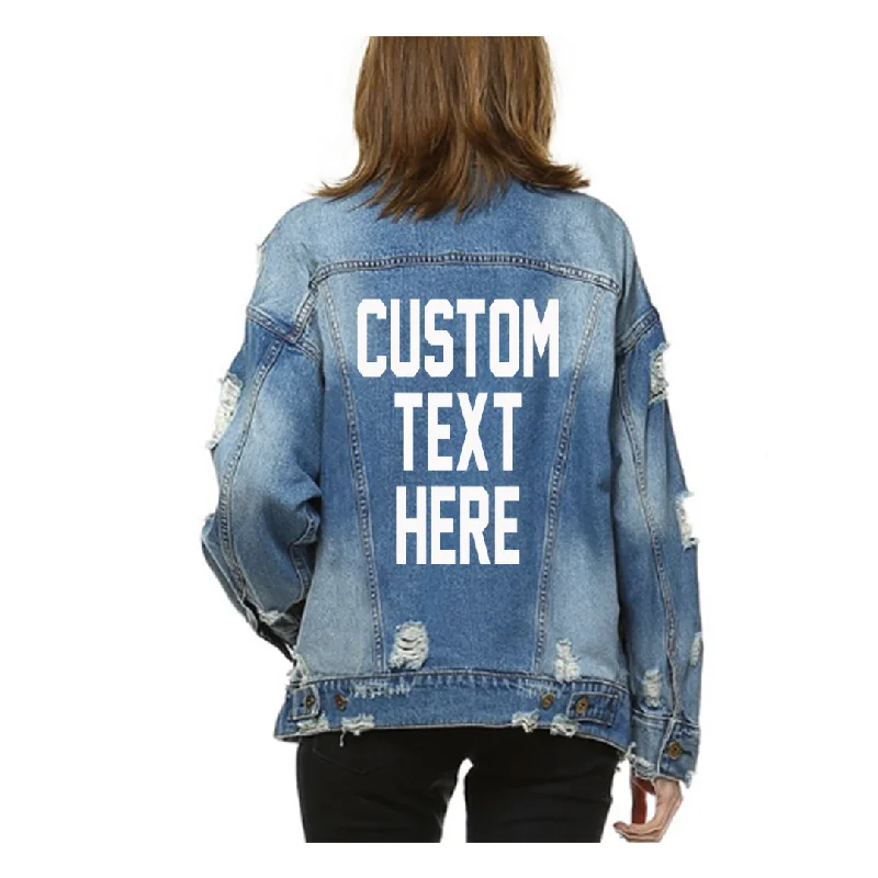 Custom Text Distressed Denim Jacket Print Jacket Jacquard Jacket Embroidered Jacket