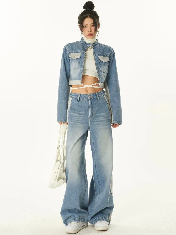 Dallas Patchwork Denim Blue Cropped Jeans Jacket High Waist Straight Leg Denim Jeans Pants Matching Set Hooded Jacket Caped Jacket Shawl Collar Jacket Dallas Patchwork Denim Blue Cropped Jeans Jacket High Waist Straight Leg Denim Jeans Pants Matching Set Hooded Jacket Caped Jacket Shawl Collar Jacket