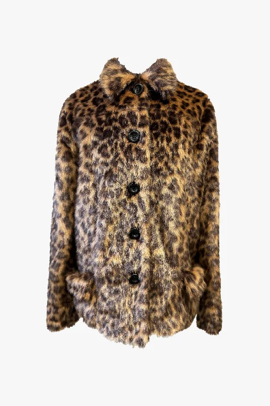 Faux Fur Leopard Jacket Bomber Jacket Anorak Windbreaker