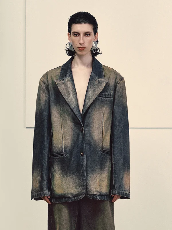 Distressed Loose Denim Jackets Embroidered Jacket Appliqued Jacket Beaded Jacket