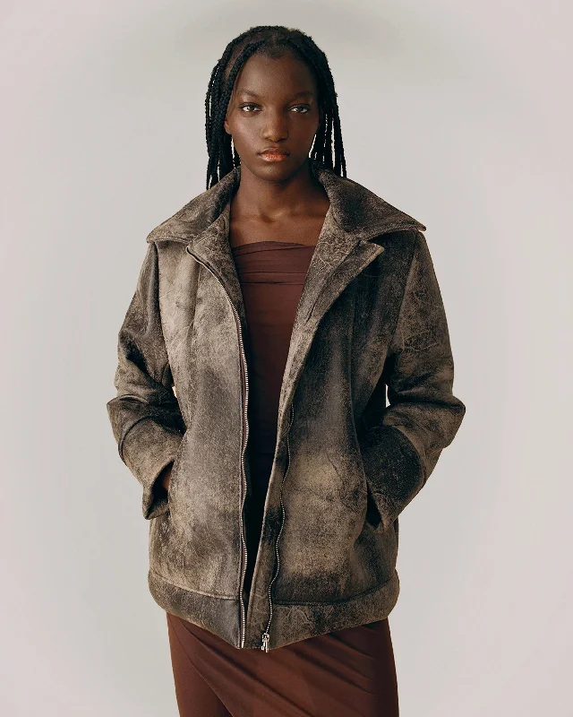 Distressed Vegan Leather Jacket Fleece Fabric Down Fabric Feather Fabric
