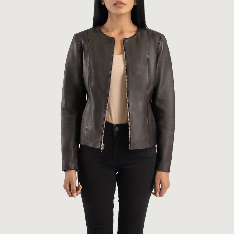 Elixir Brown Collarless Leather Jacket Print Jacket Jacquard Jacket Embroidered Jacket Elixir Brown Collarless Leather Jacket Print Jacket Jacquard Jacket Embroidered Jacket