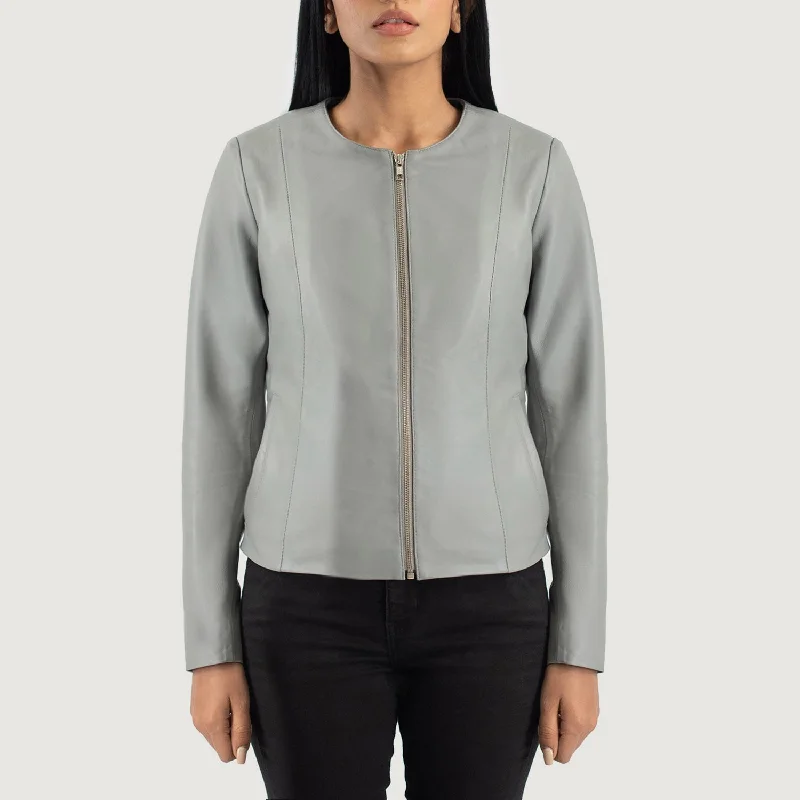 Elixir Grey Collarless Leather Jacket Fleece Fabric Down Fabric Feather Fabric