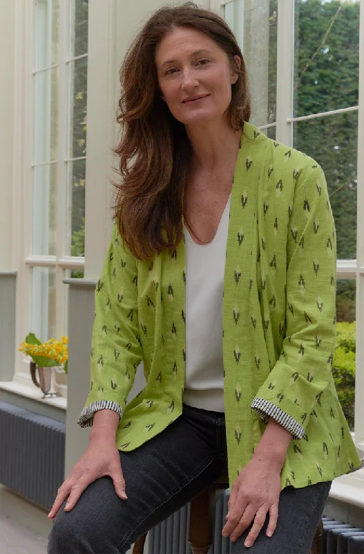 'Faith' Cotton Jacket | Lime Green Stand-Up Collar Roll-Neck Collar Turtle Neck