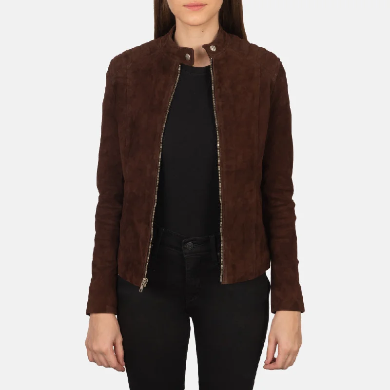 Kelsee Mocha Suede Biker Jacket Insulated Jacket Fitted Jacket Loose Jacket