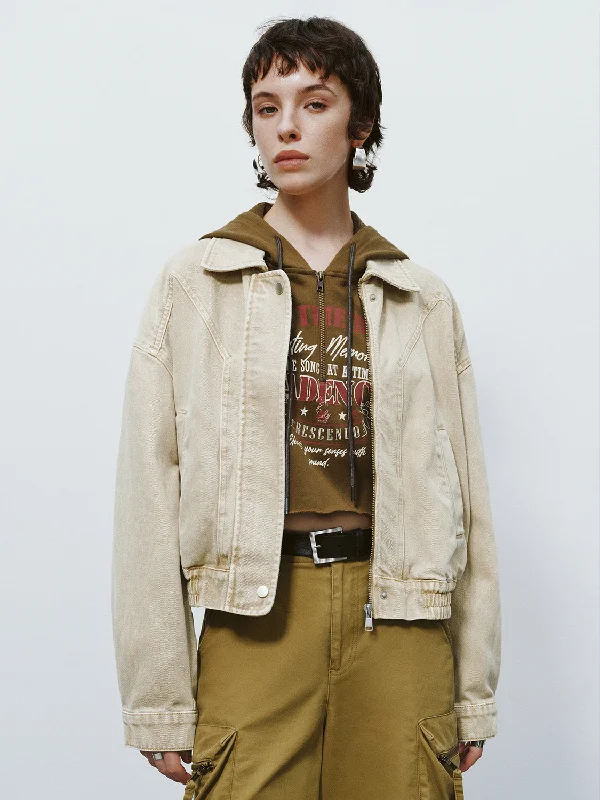 Loose Denim Jacket Front Pockets Side Pockets Patch Pockets