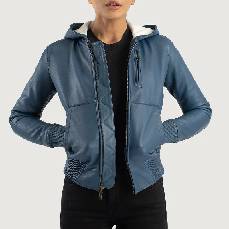 Luna Blue Hooded Leather Bomber Jacket Print Jacket Jacquard Jacket Patchwork Jacket Luna Blue Hooded Leather Bomber Jacket Print Jacket Jacquard Jacket Patchwork Jacket