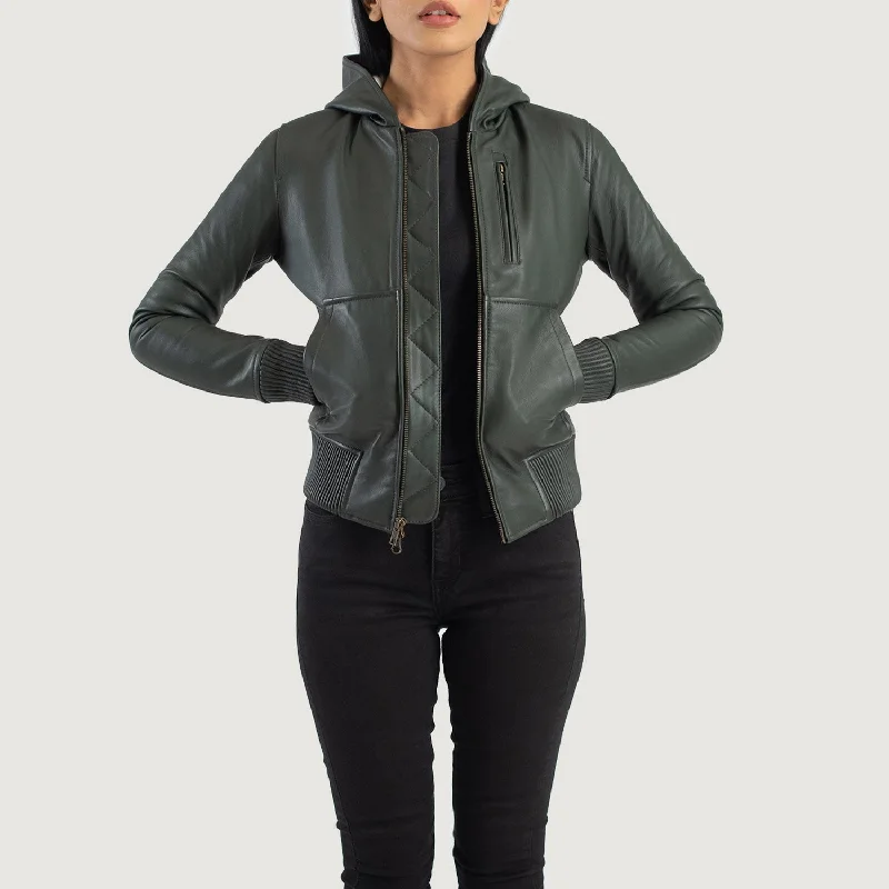 Luna Green Hooded Leather Bomber Jacket Herringbone Jacket Houndstooth Jacket Plaid Jacket