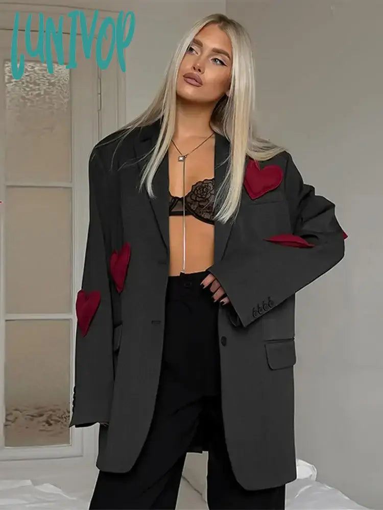 Lunivop 3D Heart Print Lapel Oversize Blazer Coat Women Casual Long Sleeve Jacket Female 2024 Spring Office Lady Commuter Street Outwear Wool Fabric Cashmere Fabric Tweed Fabric Lunivop 3D Heart Print Lapel Oversize Blazer Coat Women Casual Long Sleeve Jacket Female 2024 Spring Office Lady Commuter Street Outwear Wool Fabric Cashmere Fabric Tweed Fabric
