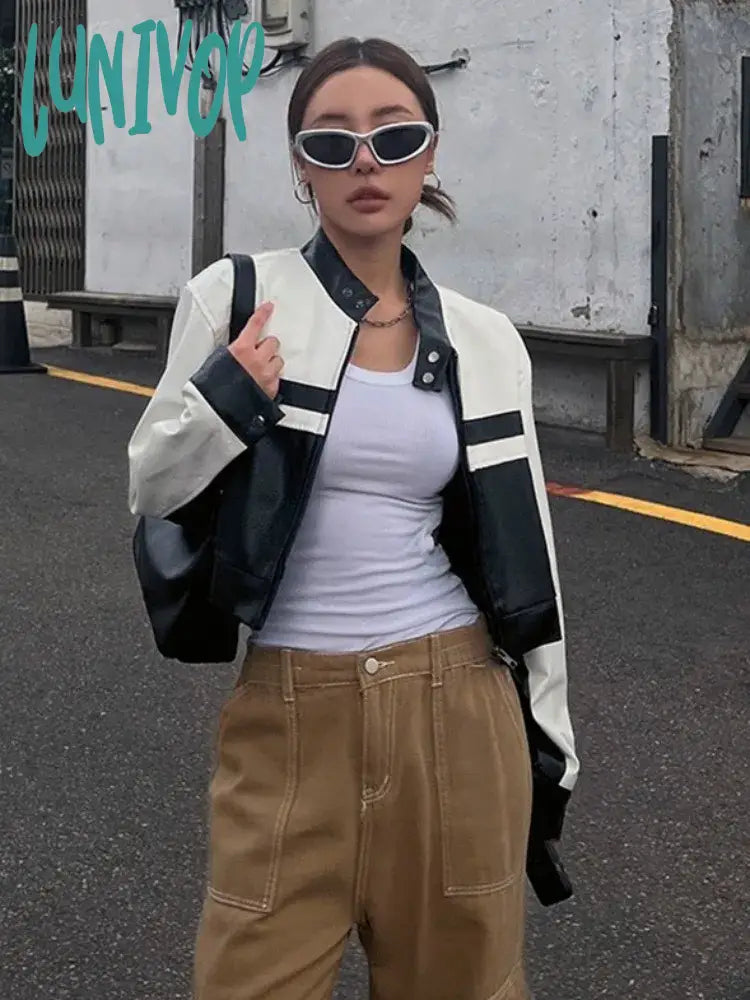 Lunivop Vintage Zip Up Leather Jacket for Women Harajuku Streetwear Grunge PU Bomber Jacket Black White Casual Crop Coat Autumn Denim Jacket Leather Jacket Suede Jacket Lunivop Vintage Zip Up Leather Jacket for Women Harajuku Streetwear Grunge PU Bomber Jacket Black White Casual Crop Coat Autumn Denim Jacket Leather Jacket Suede Jacket