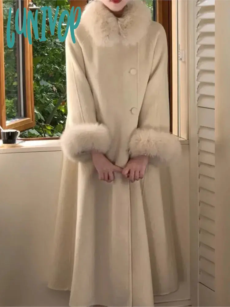 Lunivop Women's Autumn Winter Solid Woolen Overcoat Single-breasted Fur Collar Fur Cuffs Long Jacket Female Fashion Loose Warm Outerwear Jacket Blazer Coat Lunivop Women's Autumn Winter Solid Woolen Overcoat Single-breasted Fur Collar Fur Cuffs Long Jacket Female Fashion Loose Warm Outerwear Jacket Blazer Coat
