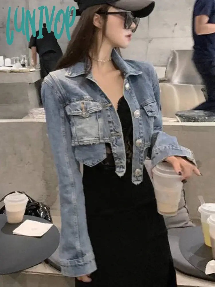 Lunivop Y2k Aesthetic Denim Women Loose Cropped Coats Korean Chic Autumn Vintage Jeans Jackets Fashion Casual Streetwear Chaqueta Mujer Insulated Jacket Fitted Jacket Loose Jacket