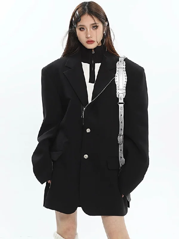 Mina Solid Color Zip Up Button Up Long Sleeve Blazer Jacket Boat Neck Shawl Collar Notched Collar Mina Solid Color Zip Up Button Up Long Sleeve Blazer Jacket Boat Neck Shawl Collar Notched Collar