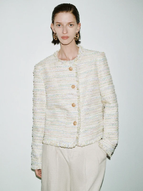 Raw Hem Straight Tweed Jacket Belted Jacket Elasticated Jacket Padded Jacket