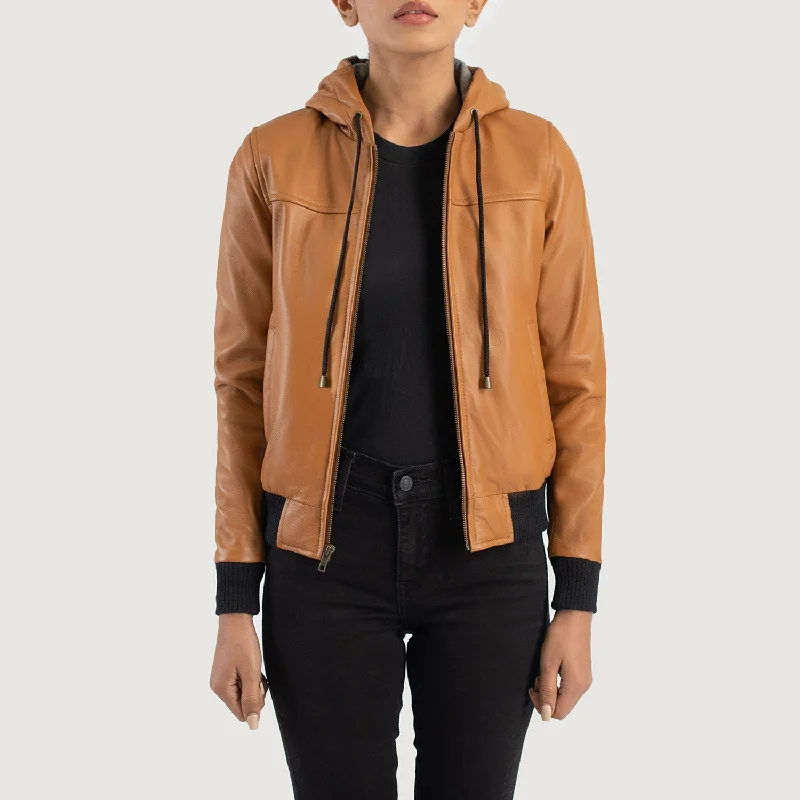 Rebella Brown Hooded Leather Bomber Jacket Rayon Jacket Velvet Jacket Corduroy Jacket