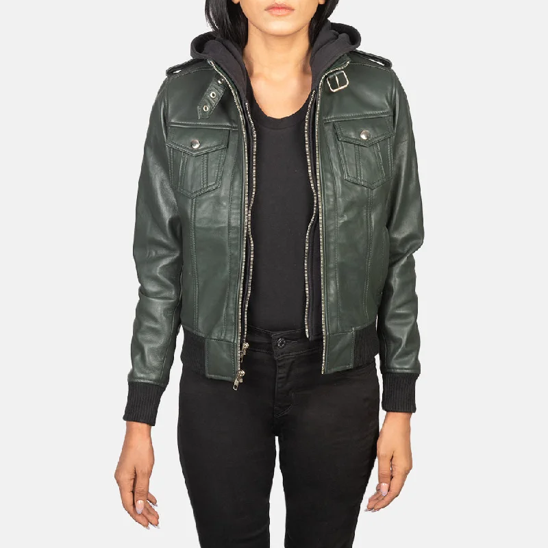 Roslyn Green Hooded Leather Bomber Jacket Jersey Jacket Tulle Jacket Batik Jacket
