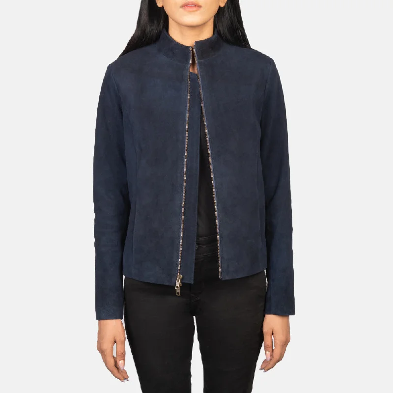 Rumella Blue Suede Biker Jacket Plaid Jacket Tartan Jacket Houndstooth Jacket