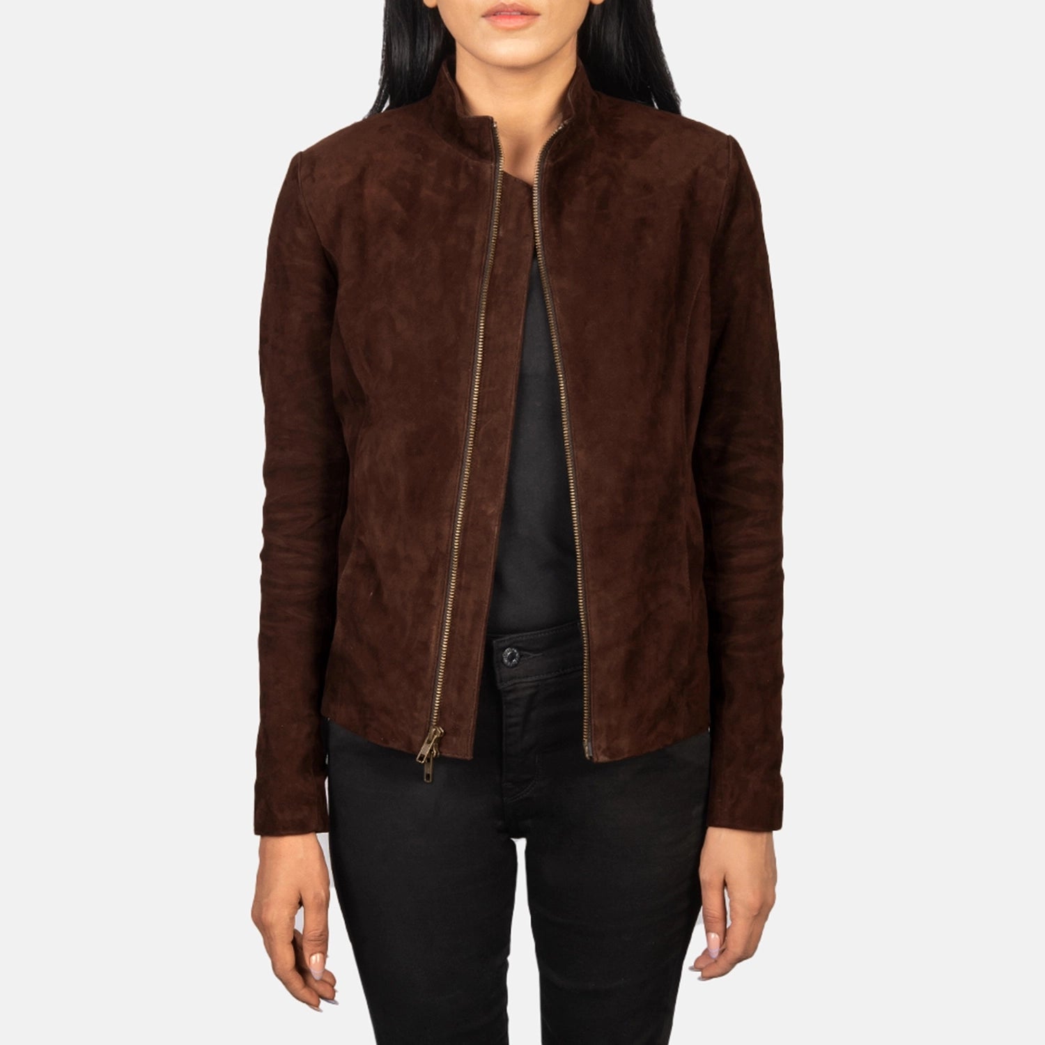 Rumella Mocha Suede Biker Jacket Nylon Jacket Polyester Jacket Spandex Jacket