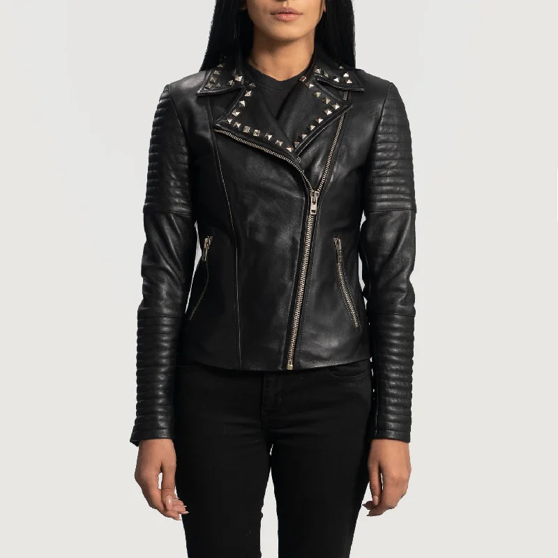 Sally Mae Studded Black Leather Biker Jacket Hooded Jacket Caped Jacket Shawl Collar Jacket Sally Mae Studded Black Leather Biker Jacket Hooded Jacket Caped Jacket Shawl Collar Jacket