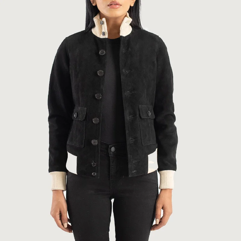 Sasha A1 Black Suede Bomber Jacket Faux Fur Jacket Real Fur Jacket Shearling Jacket