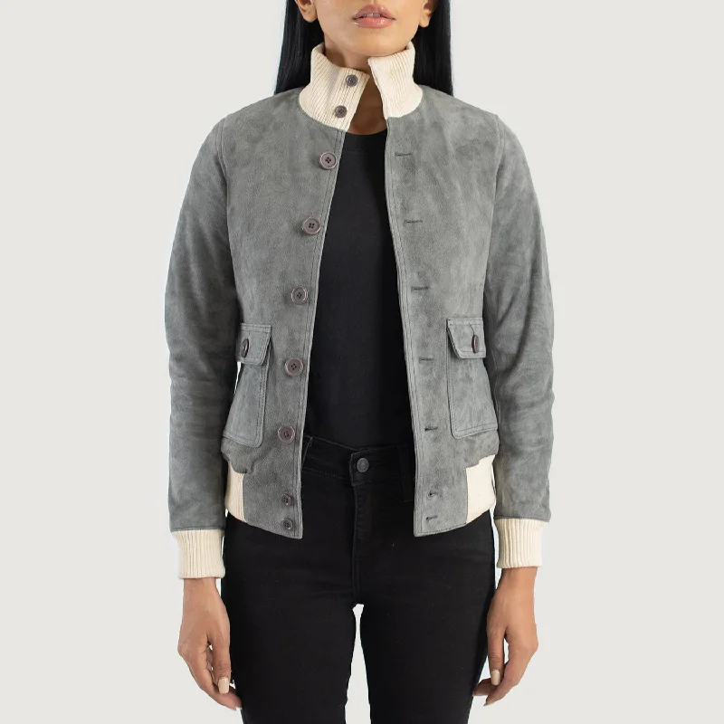 Sasha A1 Grey Suede Bomber Jacket Quilted Jacket Puffer Jacket Insulated Jacket